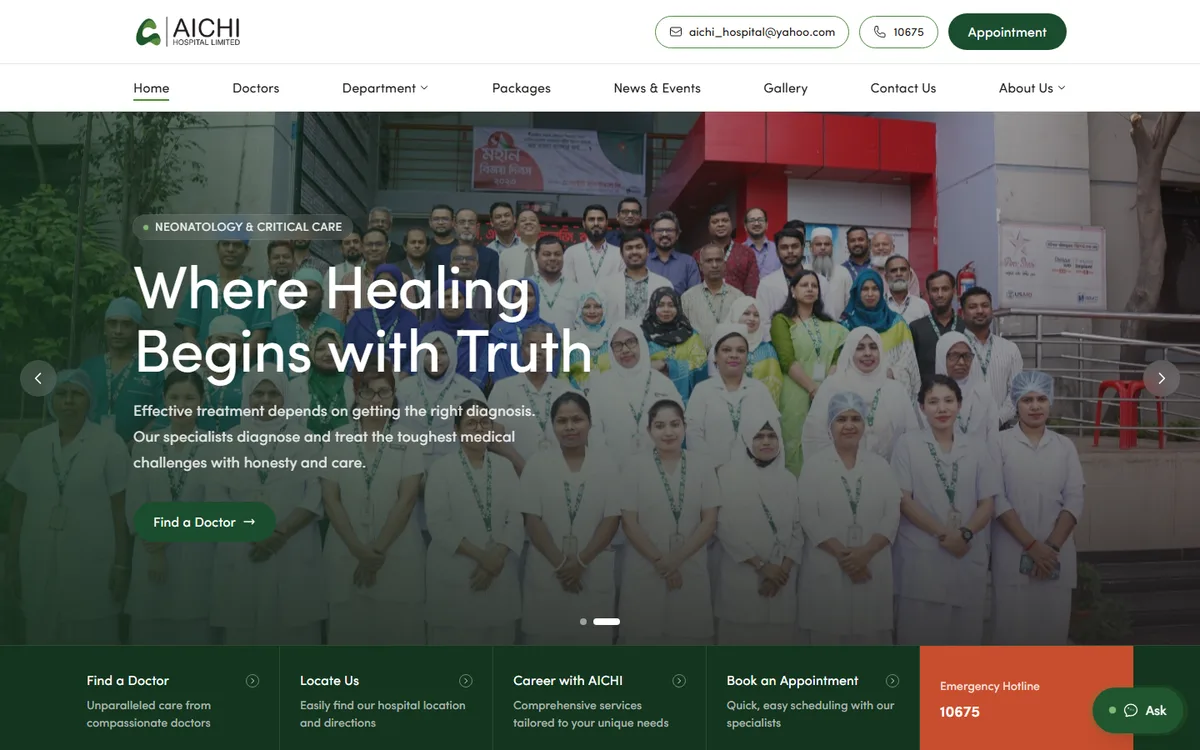 aichihospitalltd.com website design project by ZAMAN IT