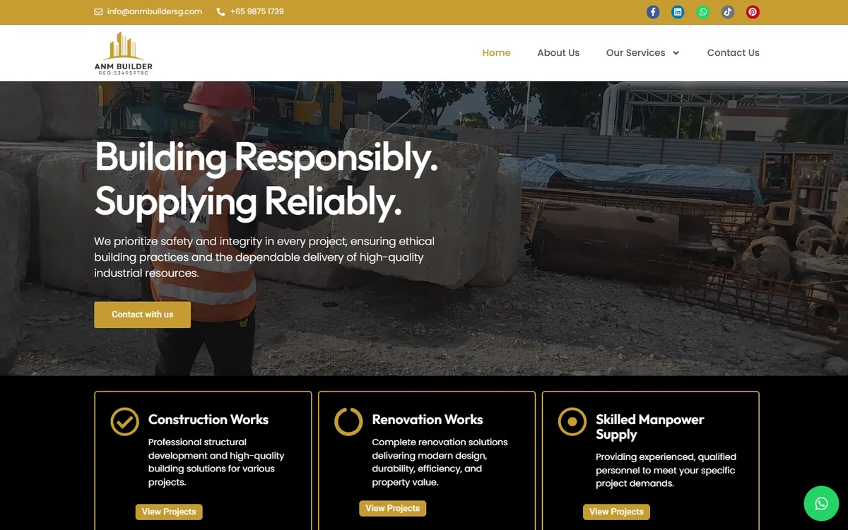 anmbuildersg.com website design project by ZAMAN IT