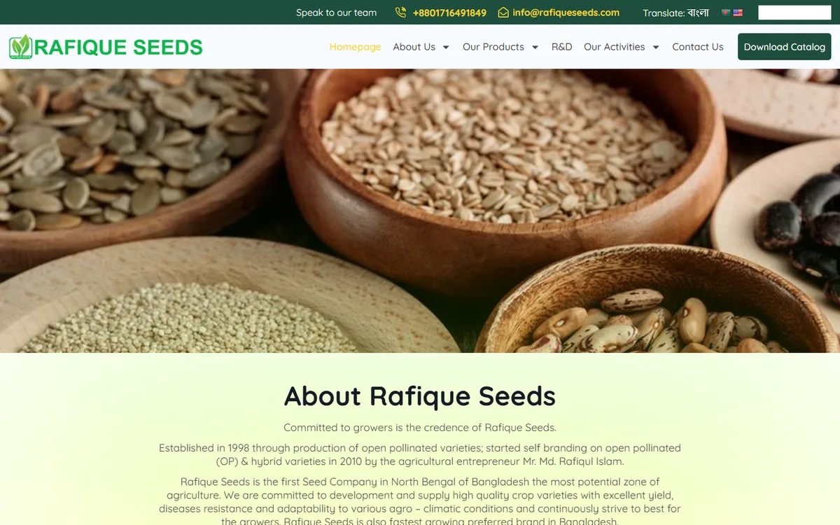 rafiqueseeds.com website design project by ZAMAN IT