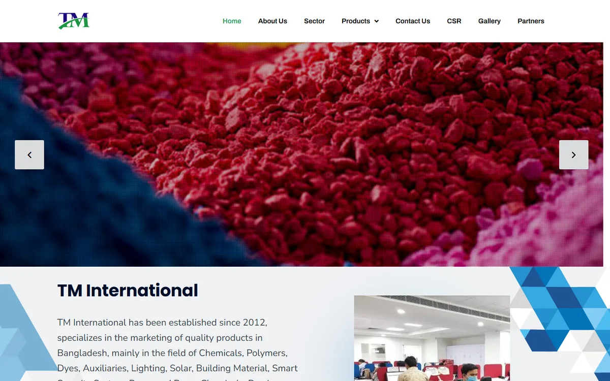 tminternationalbd.com website design project by ZAMAN IT